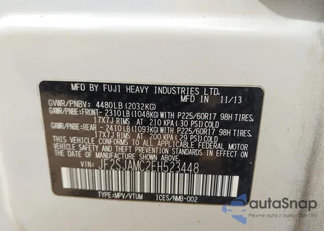 2014 Subaru Forester 2.5I Touring z USA, uszkodzony, nr VIN JF2SJAMC2EH523448